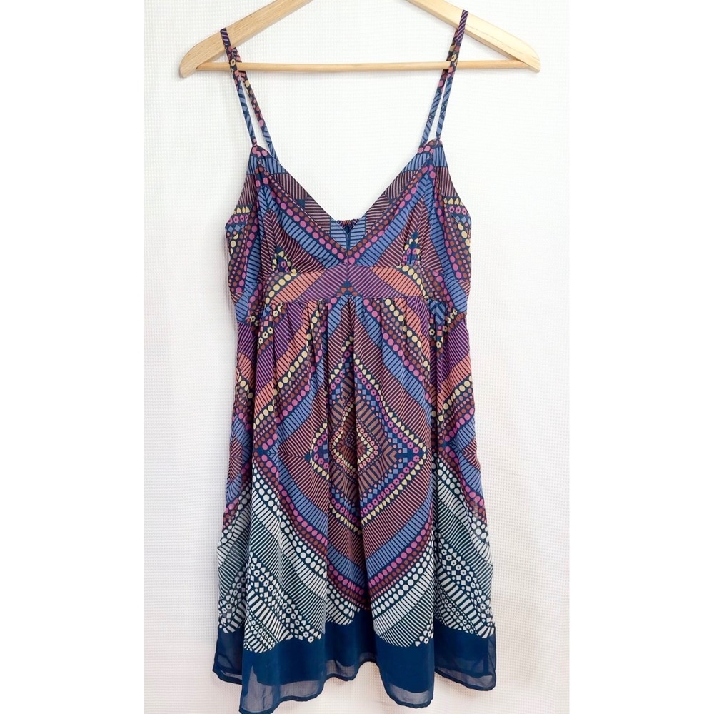 Y2K American Eagle Geometric Dot Print Mini Dress Navy Purple Boho Size 6